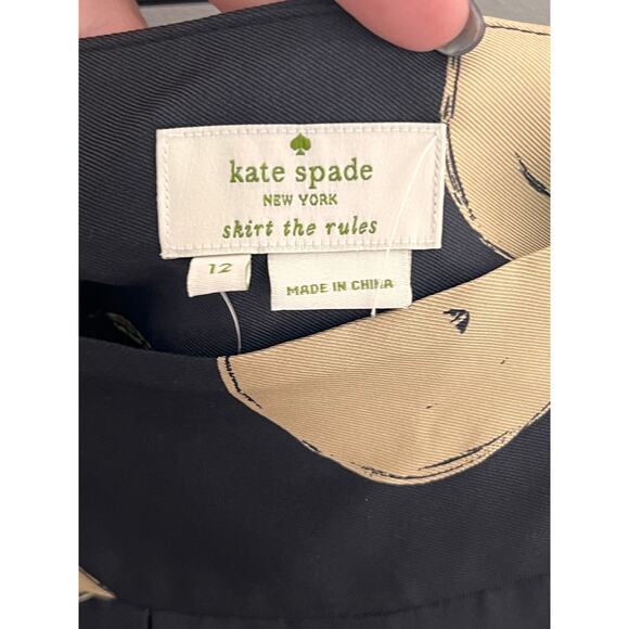 Kate Spade Holly Pleated Knee-Length A-Line Skirt Black & Cork Polka Dots 12 NWT - Picture 5 of 9